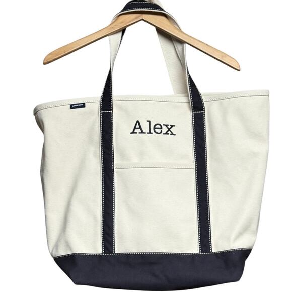 Lands End Large Boat & Tote Bag Open Top Regular Handle Navy 22x17 Heavy Canvas - Picture 1 of 10